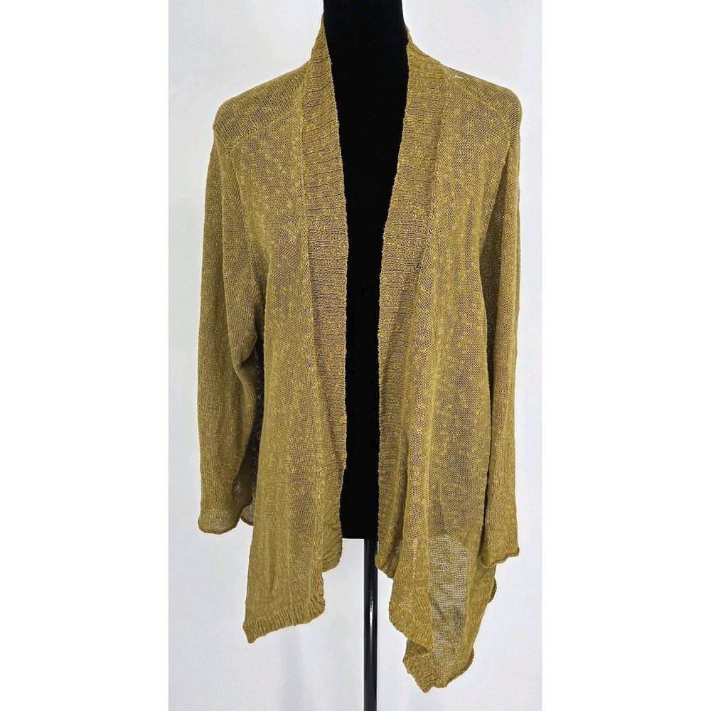 Eileen Fisher Shawl‎ Collared Cardigan 2X Mustard Linen/Cotton Blend